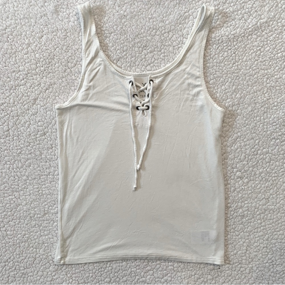 American Eagle Outfitters Cream Lace-Up Tank Top